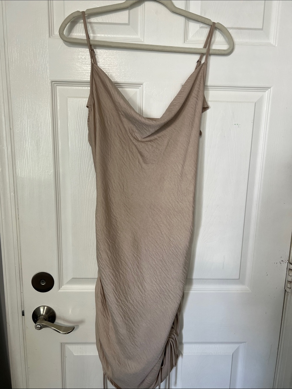 Sleeveless Cowl Neck Slip Dress in Beige
